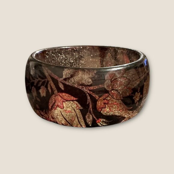 Vintage Estate Floral Glitter Resin Bangle Bracelet - Picture 1 of 4
